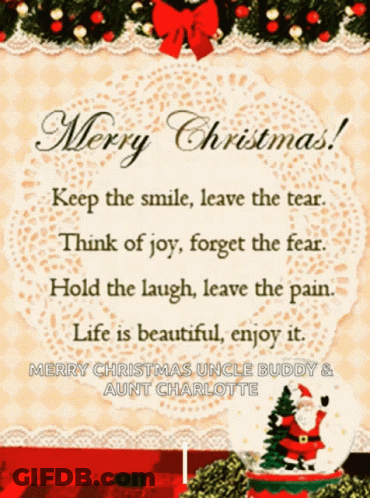 A Card That Says Merry Christmas And Has A Picture Of Santa GIF