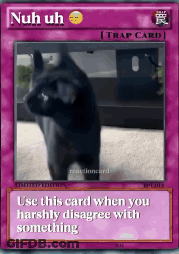 A Card That Says " Nuh Uh " With A Picture Of A Cat On It GIF