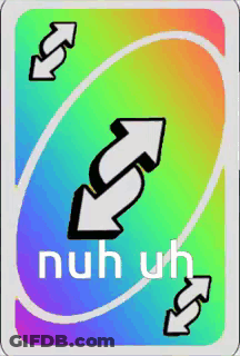 A Card That Says Nuh Uh With Arrows Pointing In Opposite Directions GIF