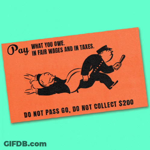 A Card That Says Pay In Fair Wages And In Taxes GIF