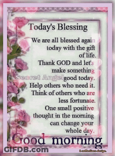 A Card That Says Today 'S Blessing With Pink Flowers On It GIF