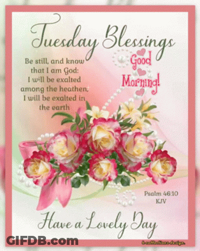 A Card That Says Tuesday Blessings Good Morning GIF