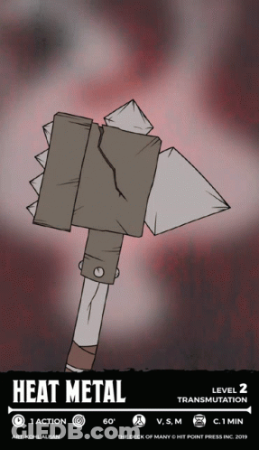 A Card With A Hammer On It That Says Heat Metal On It GIF