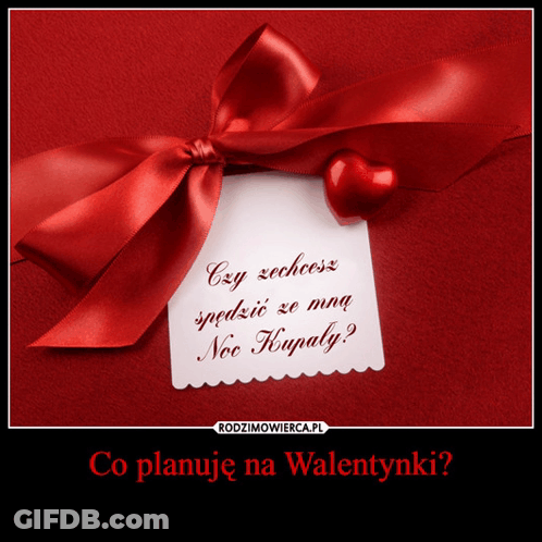 A Card With A Red Ribbon And A Red Heart On It GIF