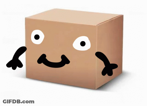 A Cardboard Box With A Face On It GIF