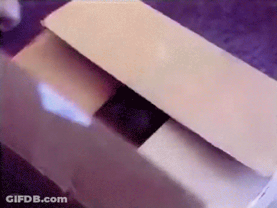 A Cardboard Box With A Purple Background And The Letter S On The Bottom Left GIF