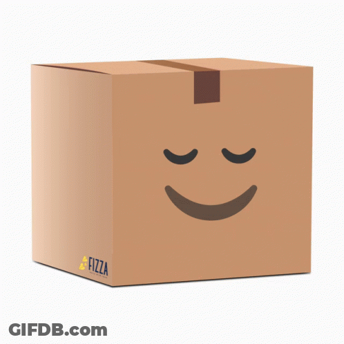 A Cardboard Box With A Smiling Face On It GIF
