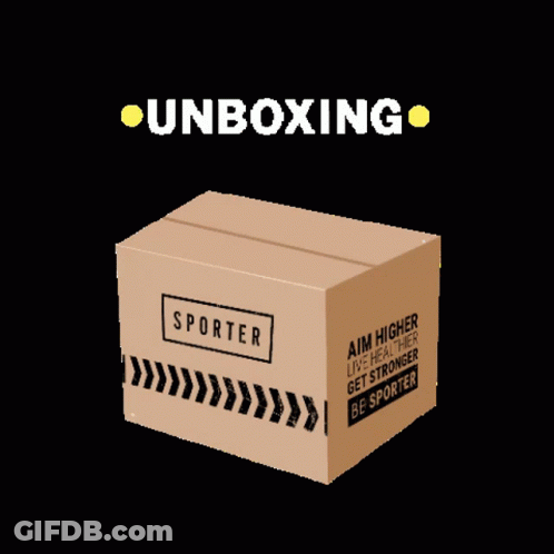 A Cardboard Box With The Word Sporter On The Side GIF