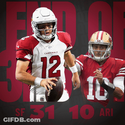 A Cardinals Football Player Holding A Ball Next To A 49Ers Player GIF