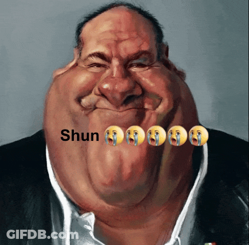 A Caricature Of A Man With The Word Shun Written On It GIF