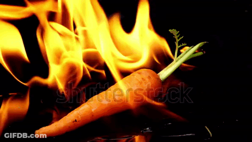 A Carrot That Is On Fire With The Word Shutterstock In The Background GIF