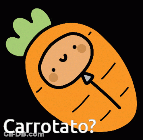 A Carrot With A Stick Sticking Out Of It With Carrotato Written Below It GIF