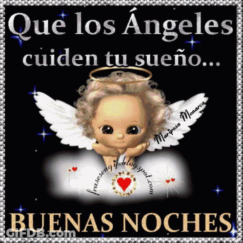 A Cartoon Angel With The Words Que Los Angeles Cuiden Tu Sueño GIF
