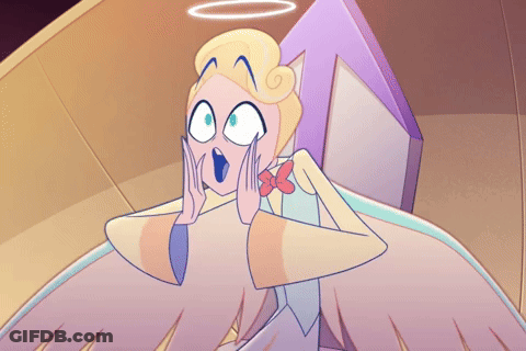 A Cartoon Angel With Wings And A Halo On His Head Looks Surprised GIF