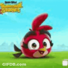 A Cartoon Angry Bird Is Standing In A Field GIF