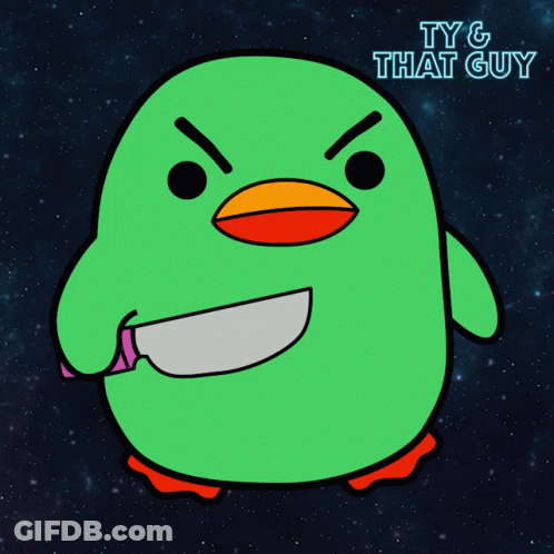 A Cartoon Angry Bird With A Knife In Its Mouth And The Words That 'S Strike One GIF