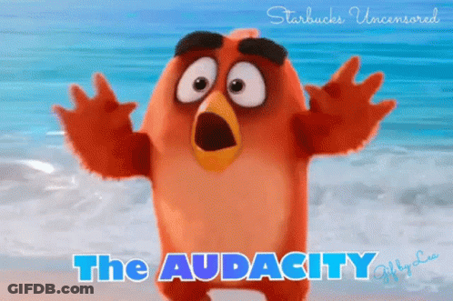 A Cartoon Angry Bird With The Words " The Audacity " On It GIF