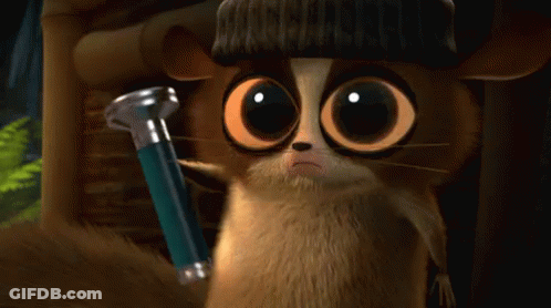 A Cartoon Animal With Big Eyes Is Holding A Flashlight With The Number 3 On It GIF
