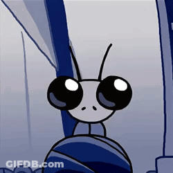 A Cartoon Ant With Big Black Eyes Is Looking At The Camera . GIF