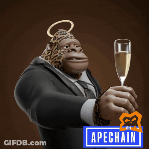 Cartoon Ape In Suit Holding Champagne Glass GIF