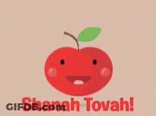 A Cartoon Apple With A Face And The Words Shanah Tovah GIF