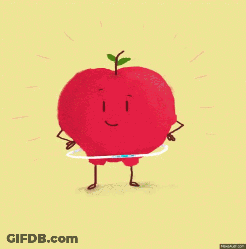 A Cartoon Apple With Arms And Legs Is Hula Hooping . GIF