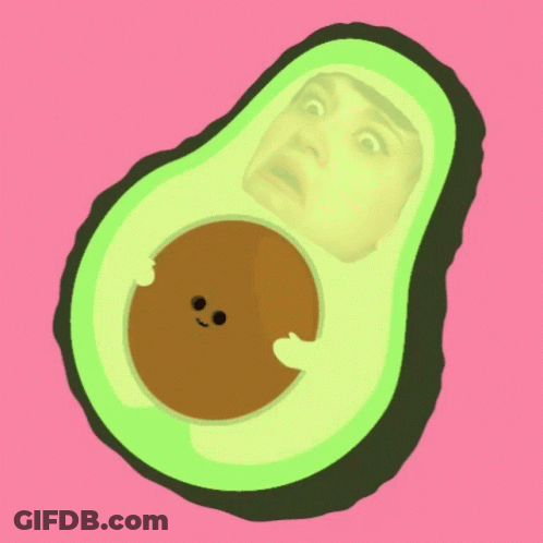 A Cartoon Avocado With A Surprised Face On It GIF
