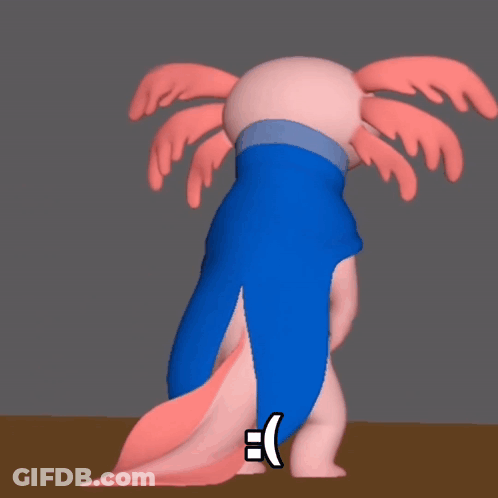 A Cartoon Axolotl Wearing A Blue Shirt Has A Smiley Face On Its Back GIF