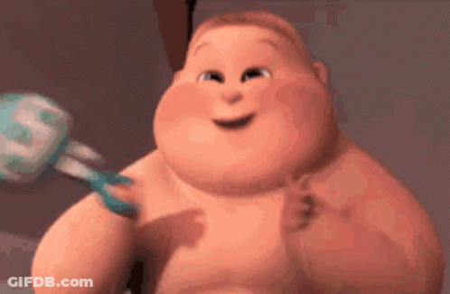 A Cartoon Baby Is Holding A Toothbrush And Smiling . GIF