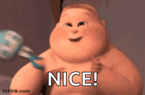 A Cartoon Baby Is Holding A Toothbrush And The Words Nice Are On The Bottom GIF