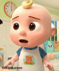 A Cartoon Baby With A Teddy Bear On His Shirt Stands In Front Of A Clock GIF