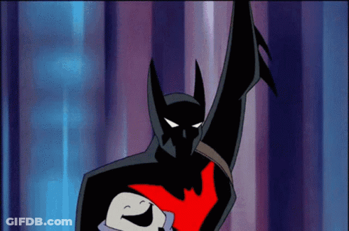 A Cartoon Batman Is Holding A Baby In His Arms . GIF