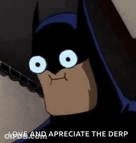 A Cartoon Batman With Big Eyes Is Making A Funny Face . GIF