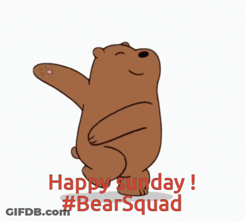A Cartoon Bear Is Dancing With The Words Happy Sunday #Bearsquad GIF