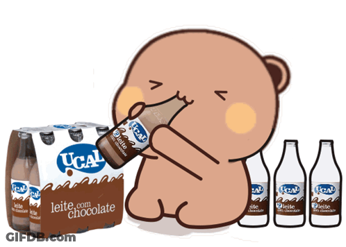 A Cartoon Bear Is Drinking A Bottle Of Ucal Chocolate Milk GIF