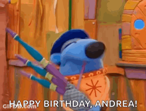 A Cartoon Bear Is Holding A Brush And Says Happy Birthday Andrea GIF