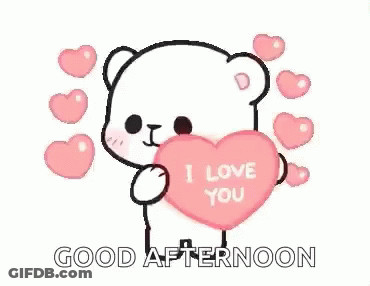 A Cartoon Bear Is Holding A Heart That Says `` I Love You '' . GIF