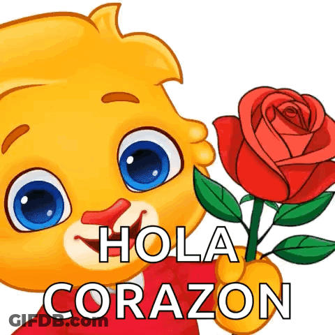 A Cartoon Bear Is Holding A Red Rose And Saying Hola Corazon GIF