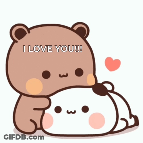 A Cartoon Bear Is Hugging Another Bear With The Words I Love You Written On It GIF