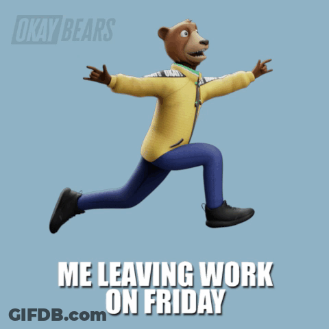 Cartoon Bear Jumping With Leaving Work Friday GIF