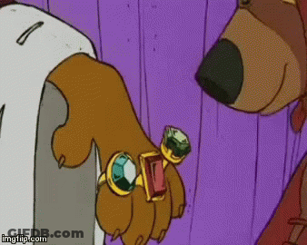 A Cartoon Bear Is Kissing A Woman 'S Hand . GIF