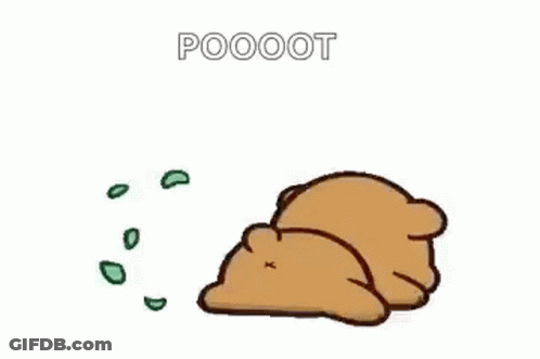 A Cartoon Bear Is Laying Down And Blowing A Green Smoke . GIF
