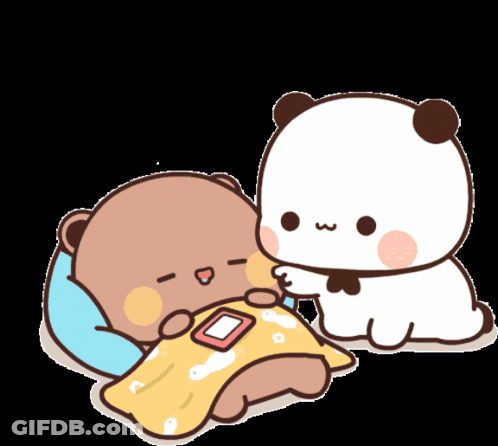 A Cartoon Bear Is Laying On A Bed Next To A Panda Bear GIF