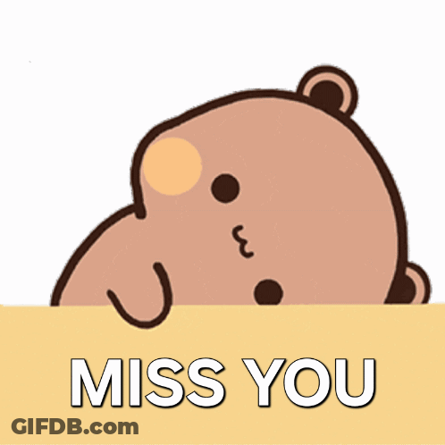 A Cartoon Bear Is Peeking Over A Yellow Wall And Says Miss You GIF