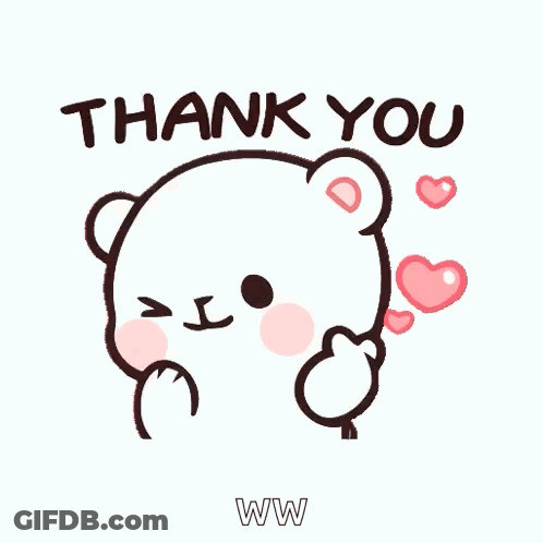 A Cartoon Bear Is Saying Thank You With Hearts Around It GIF