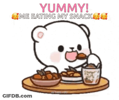 A Cartoon Bear Is Sitting At A Table Eating Food With A Spoon . GIF