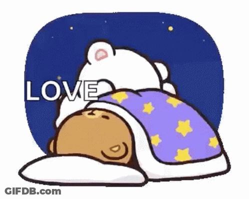 A Cartoon Bear Is Sleeping Under A Blanket With A Polar Bear . GIF