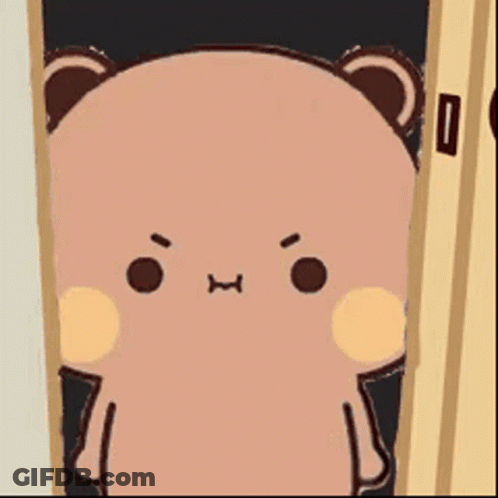 A Cartoon Bear Is Standing In A Doorway Looking At The Camera . GIF