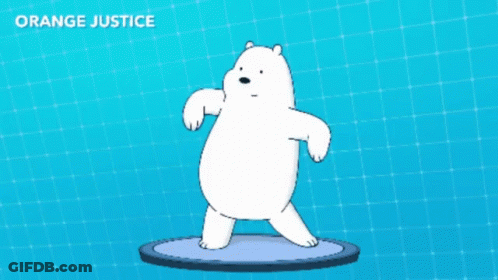 A Cartoon Bear Is Standing On A Blue Circle With The Words Orange Justice Behind Him GIF