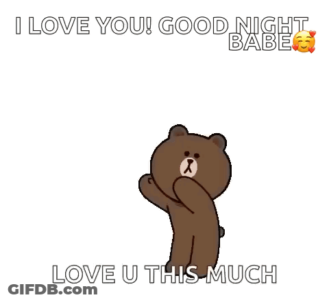 A Cartoon Bear Is Surrounded By Red Hearts And Says `` I Love You Good Night Babe Love U This Much '' GIF